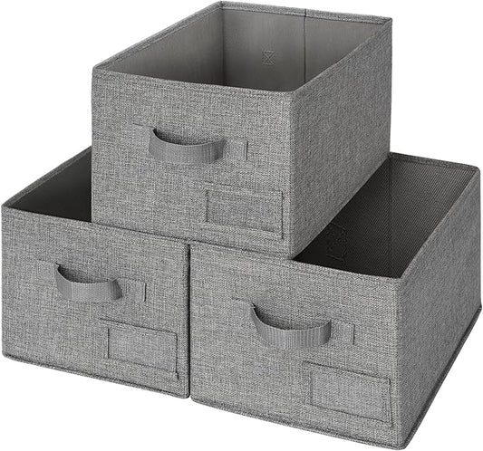 GRANNY SAYS Storage Basket for Shelves, Closet Clothes Bins with Label Holders, Fabric Storage Bin for Bedroom, Decorative Storage Boxes for Organizing, Dark Gray, Medium, 3-Pack