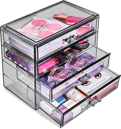 Sorbus Makeup Organizer - 4 Drawer Acrylic Make Up Organizers and Storage for Cosmetics, Jewelry, Beauty Supplies, Clear Makeup Organizer for Vanity, Girl's Room, College Dorm, Counter, Bathroom Sinks