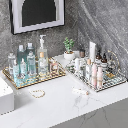 Tieson Mirror Tray Contemporary Silver Dresser Perfume Tray Bathroom Dresser Bedroom (Silver)