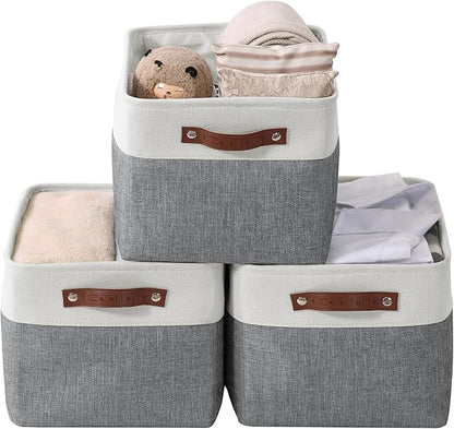 DECOMOMO Storage Bins, Extra Large Fabric Storage Baskets for Shelves, Decorative Linen Closet Organizer, 15.8 x 12.5 x 10 inches (Slate Grey & White, 3 Pack)