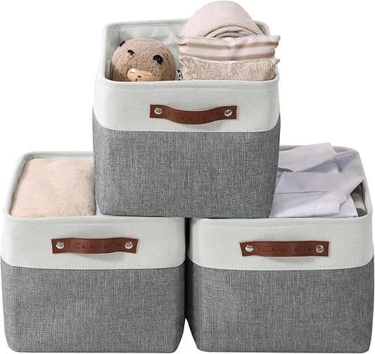 DECOMOMO Storage Bins, Extra Large Fabric Storage Baskets for Shelves, Decorative Linen Closet Organizer, 15.8 x 12.5 x 10 inches (Slate Grey & White, 3 Pack)