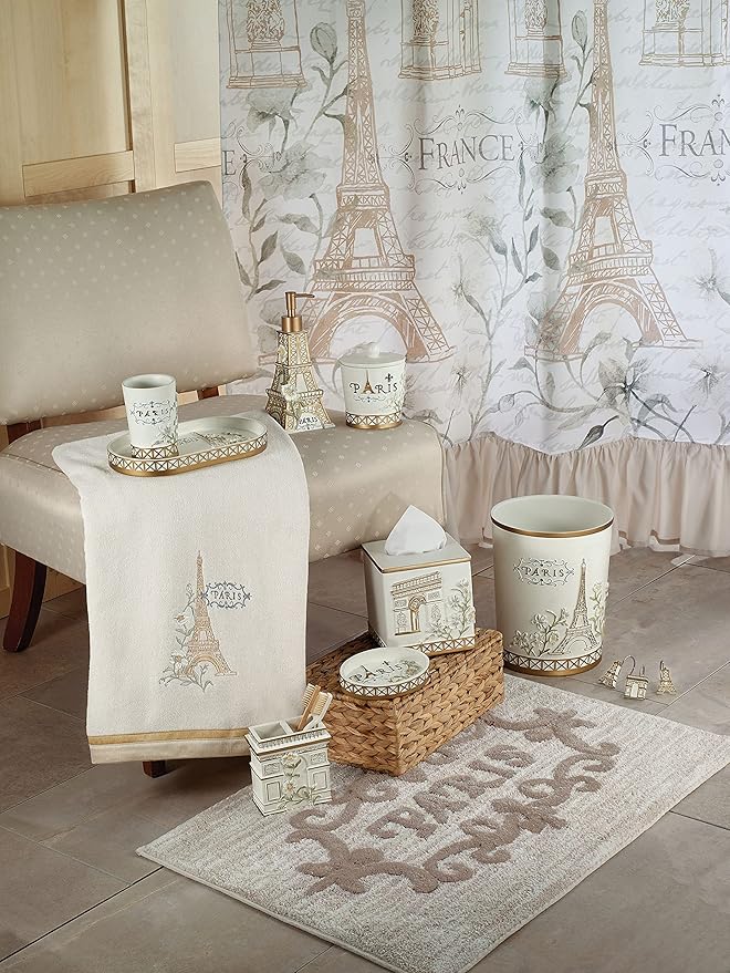 Avanti Linens - Vanity Tray, 100% Hand-Painted Resin Bathroom Accessories, Elegant Home Decor (Paris Botanique)