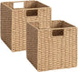 StorageWorks 11 inch Wicker Baskets, Handwoven Storage Cubes with Handles, Foldable Paper Rope Basket for Organizing, Natural, 2 Pack