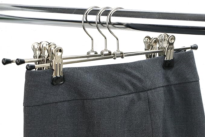 Mawa by Reston Lloyd Space-Saving Clothes Hanger for Pants and Skirts with Two Non-Slip Clips, Style K/30D, 12-Inch, Set of 2, White