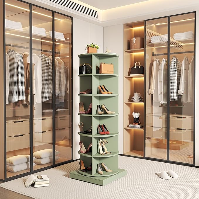 Rotating Shoe Rack, 6-Tiers Storage Shoe Rack Tower, Free Standing 360°Shoe Storage Organizer for Entryway Living Room Hallway (Green, 6-Tiers)