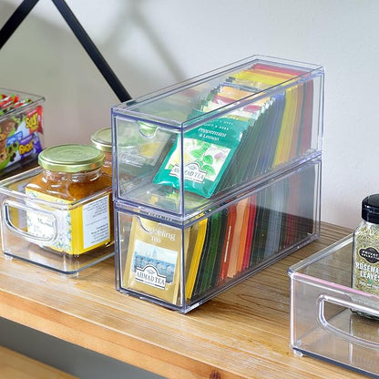 Youngever 3 Drawers Plastic Kitchen Pantry Stackable Storage Organizer, Plastic Tea Packet Organizers, Stackable Tea Bag Holder, 9" x 3" x 3.5" (Pack of 2)