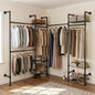 Wall Mounted Closet System – Adjustable Clothing Rack with 6 Hanging Clothes Rods( 4 Expandable Rods) & 6 Shelves, Heavy Duty Industrial Pipe Clothes Rack for Closet Organizer and Storage, Black