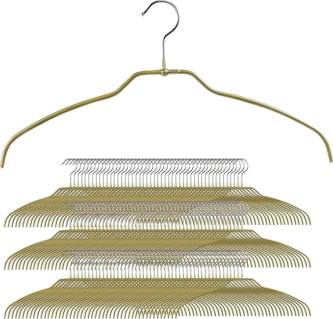Mawa by Reston Lloyd Silhouette Ultra-Thin Series, Non-Slip Space Saving Shirt Hanger, Style 42/FT, Gold, Pack of 180