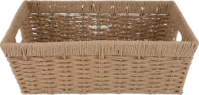 Simplify Large Shelf Storage Basket | Dimensions: 15"x 13"x 5" | Dutch Weave Design | Home Organization | Paper Rope Material | Great For Leaving Spaces | Great for Displaying