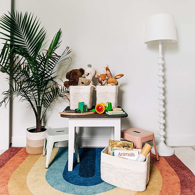 Rainbow Stitches Cotton Rope Basket for Shelf Storage - 15"×10"×9½" - Colorful Decorative Basket for Kids - Nursery, Playroom, Classroom - Toy Storage, Books, Towels