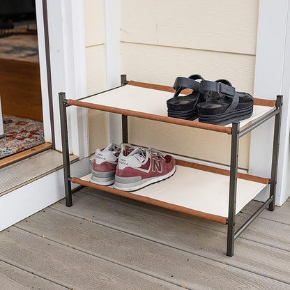 Teal Triangle Aspen Freestanding Shoe Rack Storage Organizer | Sturdy Two-Tier Shoe Caddy for Floor Use | Heavy Duty Shoe Storage Rack for Entryway or Closet | Durable & Space-Saving Shoe Organizer