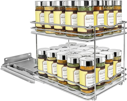 LYNK PROFESSIONAL® Pull Out Spice Organization for Cabinets - 8-3/8 inch Wide – Spice Rack for Inside Cabinets, Slide Out Spice Rack Organizer for cabinet – Pull Out Spice Rack, Sliding 2 Tier Chrome