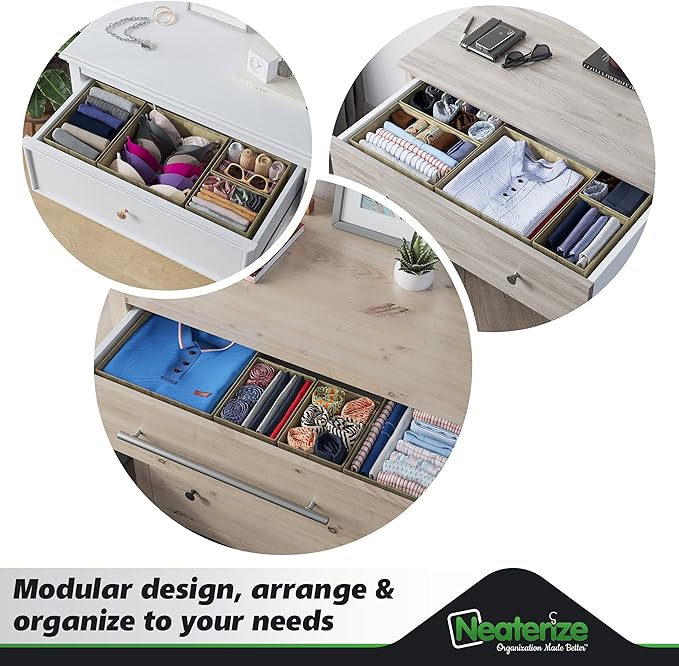 Drawer Organizer Clothes Set of 12 Beige - Dresser Organizer For Nursery, Bedroom, Closet - The Perfect Baby Clothes Organizers and Storage & General Nursery Organization or Dresser Drawer Organizers