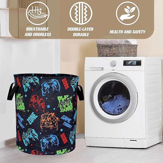 Game Machine Laundry Basket Funny Color Foldable Oxford Cloth Tote Bag Laundry Hamper Clothes Storage Bucket Organizer For Bathroom/Laundry Storage/Bedroom Storage Basket 17.7x13.7