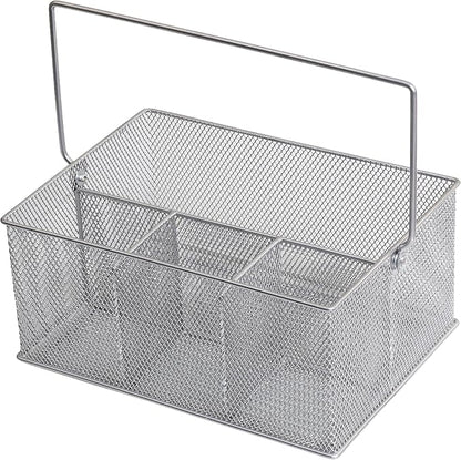 YBM HOME Mesh Silver Condiment Caddy/Kitchen Supply, Utensil, Silverware Organizer Cutlery Holder Flatware Storage Napkin Holder (Silver, 1)