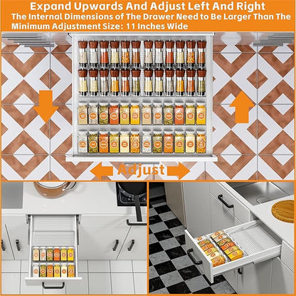 Yieach 4 Pack Adjustable In Drawer Spice Organizer - Expandable From 11'' to 22'' - Acrylic Drawer Seasoning Organizer,Clear Spice Organization Tray for Cabinet Drawers Condiment,Nail Polish and Jar