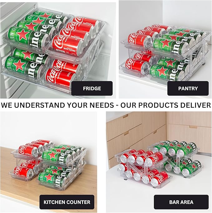 GAROOD Expandable Soda Can Organizer – Drink Organizer for Fridge, Soda Can Organizer for Refrigerator, Can Dispenser for Fridge, Pantry Can Organizer & Canned Food Organizer Storage - TWO PACK