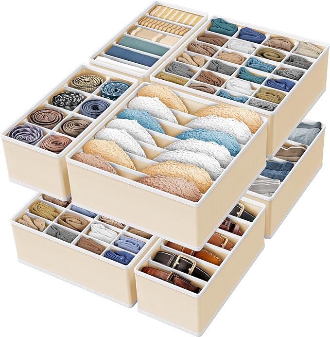 Simple Houseware Closet Underwear Organizer Drawer Divider Assorted 7 Pieces, Beige