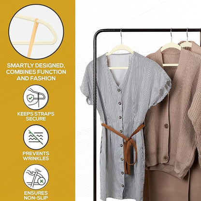 Techzoo 50 Pack New Premium Quality Velvet Hangers Ultra Thin Non Slip Adult Felt Space Saving Hangers for Closet Heavy Duty Coat Pants Jackets Dress Hangers 360° Swivel Hook Hold Upto 10 lbs Ivory