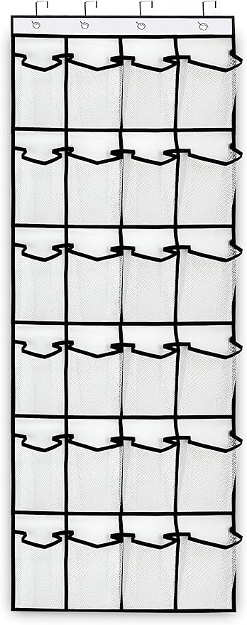 Over the Door Hanging Shoe Organizer with 24 Large Mesh Pockets - Shoes Holder/White