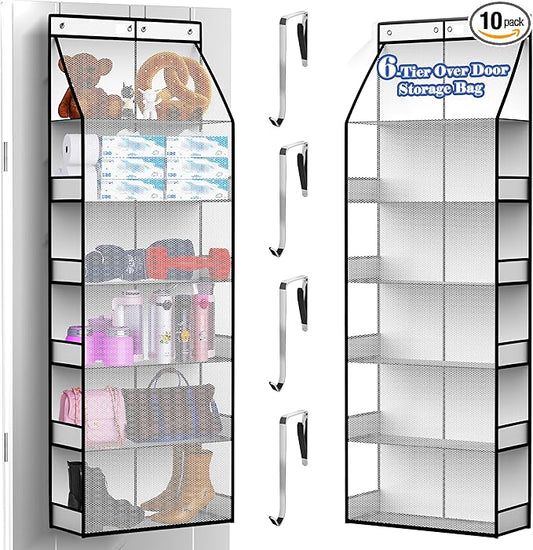 PAULONE 6-Tier Over Door Organizer 71" Tall – Hanging Storage with 2 Sizes of Large Deep Pockets (24.3" W x 8.9" D), 98 lbs Capacity, for Bedroom Closet, Bathroom, Nursery & Kitchen