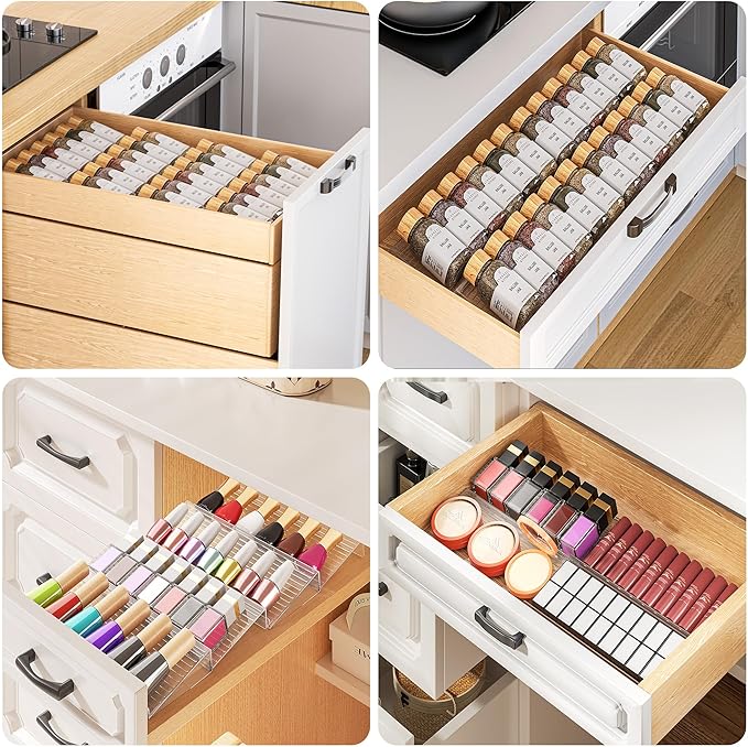 MUDEELA Clear Spice Drawer Organizer, 4 Tier (4 Packs) Spice Rack for Drawer, Expandable From 11" to 22" Kitchen Seasoning Organizers and Storage for Drawer (Jars not included)