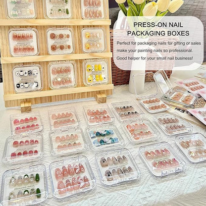 12pcs Press on Nail Storage Box with 60 Pcs Adhesive Double Sided Tape Clear Acrylic Nail Display Box Artificial False Nail Box Organizer Fake Nail Case Transparent Nail Packaging Boxes for Nail Salon