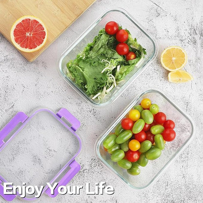 HOMBERKING 24pc Glass Food Storage Containers with Lids, Glass Meal Prep Containers, Airtight Bento Boxes, BPA Free & Leak Proof, Pantry Kitchen Storage(12 lids & 12 Containers) - Purple