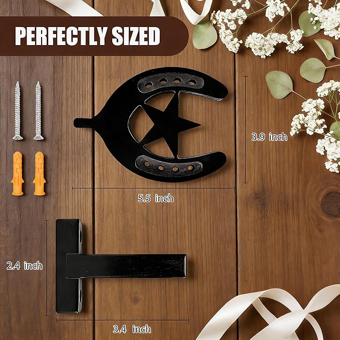 Horseshoe Cowboy Hat Holder for Wall – Rustic Wooden Western Hat Rack, Wall Mounted Hat Organizer for Cowboy Hats, Fedora, Baseball Caps – Farmhouse Entryway Closet Decor (Black)