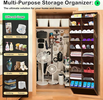 Kotkn 10-Tier Over the Door Shoe Organizer, 20 Pockets Holds 20-30 Pairs, Heavy-Duty Oxford Fabric with Hexagon Mesh for Boots & Sneakers-Coffee Brown