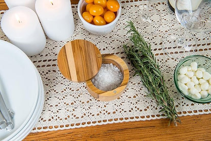 Lipper International Teak Wood Salt or Spice Box with Swivel Cover, 3.6" Diameter x 2.375" Tall