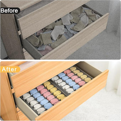 Joyoldelf Sock Drawer Organizer Divider Underwear Organizer 24-cell Fabric Dresser Drawer Organizers Storage Boxes for Socks Lingerie, Handkerchiefs, Ties 4 Pack (Gray)