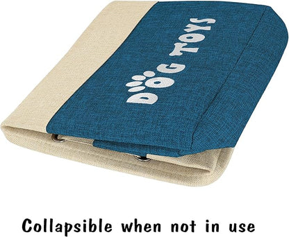 PET ARTIST Dog Toy Basket, Collapsible Dog Toy Bin Box with Comfortable Handles, Large Pet Toy Storage Basket Organizer for Accessories, Toys,Coat & Clothing,Blanket Leash (Navy Blue, L:15"x13"x12")