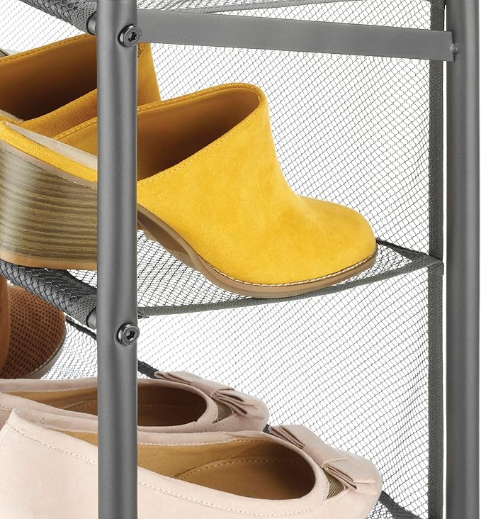 Whitmor Metal & Mesh 4-Tier Shoe Rack, Store up to 12 Pairs of Shoes, Stackable, 9" L x 21.6" W x 27" H, Gunmetal