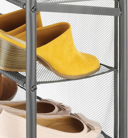 Whitmor Metal & Mesh 4-Tier Shoe Rack, Store up to 12 Pairs of Shoes, Stackable, 9" L x 21.6" W x 27" H, Gunmetal