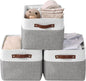 DECOMOMO Storage Bins, Large Fabric Storage Baskets for Shelves, Decorative Linen Closet Organizer, 15 x 11 x 9.5 inches (Grey & White, 3 Pack)