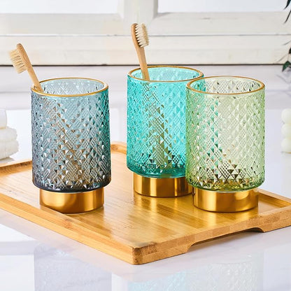 Makeup Brush Holder Organizer,Toothbrush Holders,Desk Pen Pencil Holder,Multifunctional Vintage Glass Brush Cup（A45-7-US）
