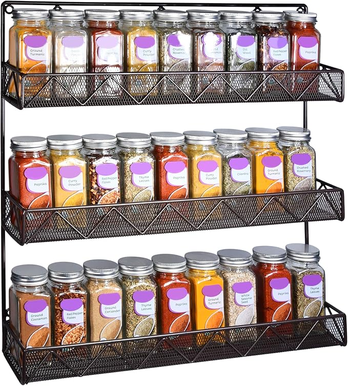 AMT 3 Tier Nail Rack, Pack Metal Wall Mount Organizer, Essential Oils Organizer, Pantry Cabinet Door Shelf Storage.Hanging Display for Spice Jars, Sauces, Cosmetic Beauty Bottles