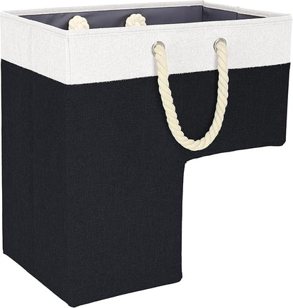 SAM AND MABEL Stair Baskets for Carpeted and Wooden Stairs – 16”L x 10”W x 16”H Foldable Staircase Basket with Handles, Stairstep Storage Organizer (Chic Black and White)