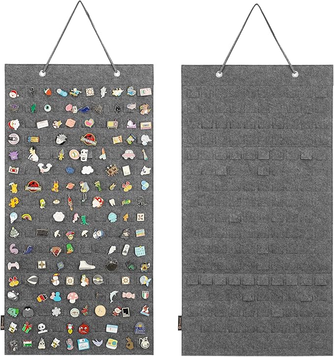 PACMAXI Hanging Brooch Pin Organizer, Display Pins Storage Case, Brooch Collection Storage Holder, Holds Up to 96 Pins.(Not Include Any Accessories) (M-170 Slots, Light Grey, Medium)