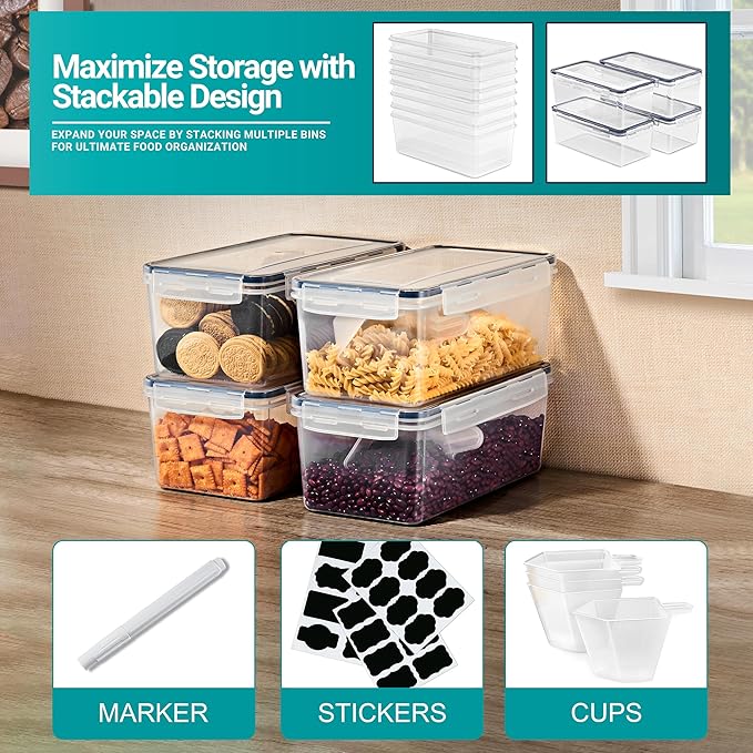 Sorbus Food Storage Containers - Pack of 8 - Air Tight, Four-Way Snap Lids Keeps Food Fresh - Store Cereal, Pasta, Flour, Nuts, Candy - Durable Plastic Kitchen Pantry Bins