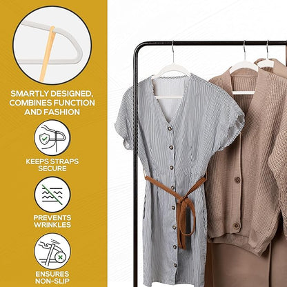 Techzoo Premium Velvet Hangers 50 Pack Ultra Thin Non Slip Adult Felt Space Saving Slim Suit Hanger for Closet Heavy Duty Coat Pants Jackets Dress Hangers 360° Swivel Hook Hold Upto 10 lbs White
