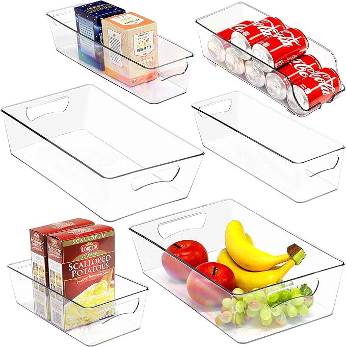 Simple Houseware 8 Pcs Fridge Bin Bundle - 2 Pcs Soda Can Dispenser & 6 Pcs Assorted Fridge Clear Storage Bins
