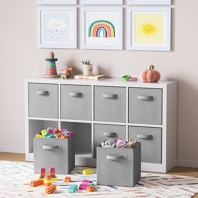 Storage Cubes Pack Of 8 - Standard Size Cube Storage Bin 10.5x10.5x11 With Dual Handles For Easy Carrying- Fabric Storage Bins Collapsible (Light Grey)