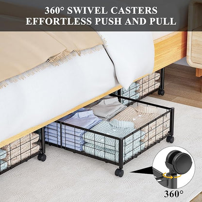 Hleelomi Under Bed Storage with Wheels, 360° Rotating, No-Assembly Underbed Storage Containers, 2PACK