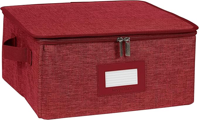 Covermates Platter Storage Box – Serveware & China Storage Container with Dual Zippers, ID Window, Reinforced Handles & Structured Walls for Platter, Dish & Serving Tray Protection, Red Heather