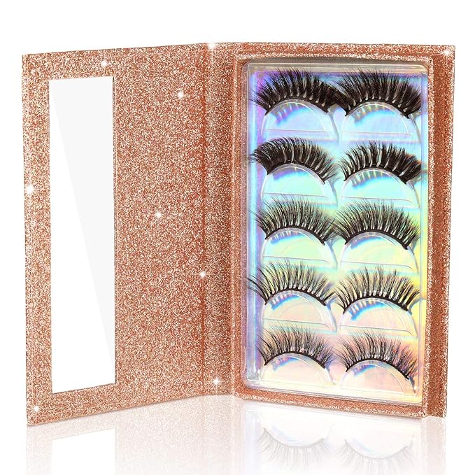 2 Packs 5 Pairs Eyelash Book Empty False Lash Storage Book Box Glitter False Eyelash Storage Case Container Makeup Display Lash Holder Portable Travel Catalog for Women, Rose Gold