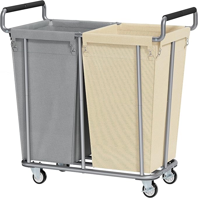 Gewudraw Large laundry hamper with Wheels, 2 Bag 360L Big Rolling Laundry Basket Sorter Cart, Extra Large Laundry Clothes Hamper, Heavy Duty Laundry Basket Organizer for Laundry Room,Bathroom