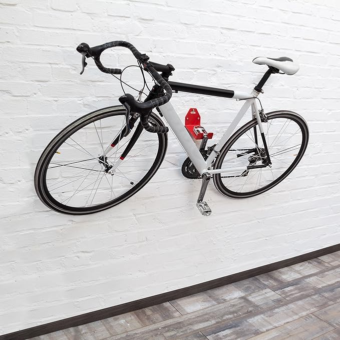 Relaxdays Pedal to Wall Bracket for Bike Bicycle Metal Wall Bracket Wall Mounted Holder for Hanging Up Bicycle Wall Storage, Red