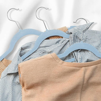 Casafield 100 Velvet Kid's Hangers - 14" Size for Children's Clothes - Light Blue